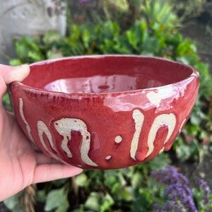 Rustic Red and White Ceramic Art Bowl